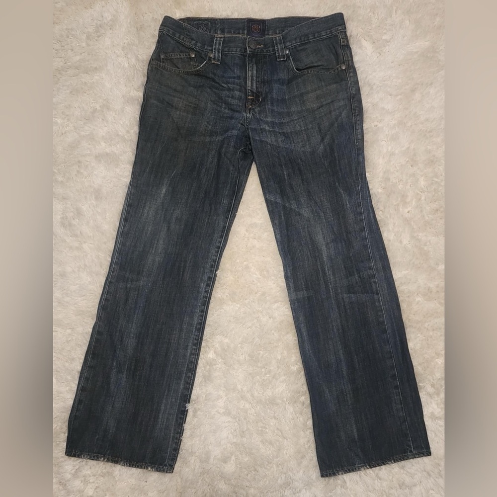 Rock & Republic Dark Wash Distressed Loose Fit 100% Cotton Zipper Fly 34x30 EUC
